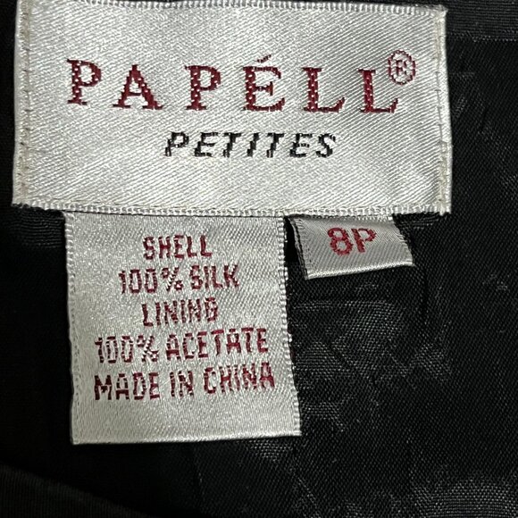 Papell Womens Vintage Silk Sheath Dress Size 8P Black Dark Floral Cocktail 90s - Picture 7 of 8